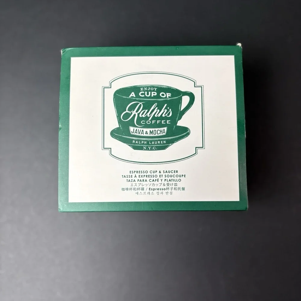 Ralph's Coffee Ralph Lauren Espresso Cup & Saucer Set NIB White Green